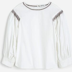 Madewell Embroidered Poplin Balloon-Sleeve Top -NWT XXS
